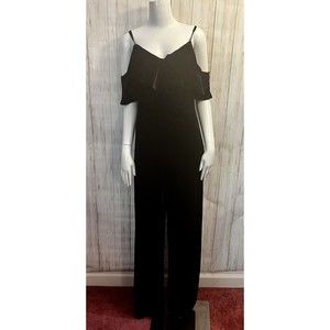 A Calin Flying Tomato M Medium Black Stretch Velvet Wide Leg Jumpsuit Side Zip